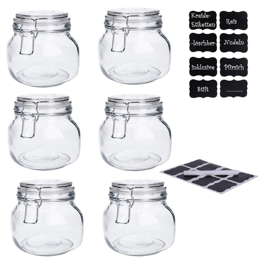 Produktbild Vorratsglas - TP 6er Set Vorratsdose aus Glas mit Bügelverschlus inkl. 8 Kreidetafelsticker & Stift (6 x500 ml)