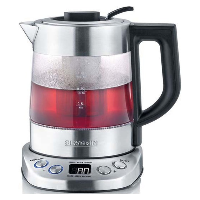 Severin WK 3473 Glas Tee-/ Wasserkocher 1 l 2200 W Edelstahl, Transparent
