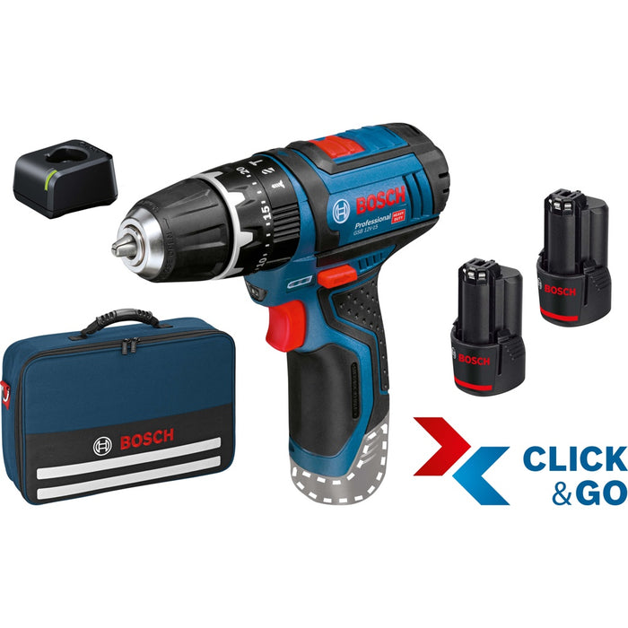 Bosch Power Tools Akku-Schlagbohrschrauber 12 V,Bohrset, Tasche GSB 12V-15