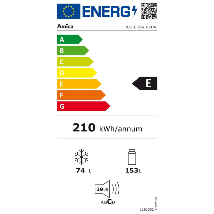 Amica KGCL 386 160 W Kühl- und Gefrierkombination Freistehend 227 l E Weiß