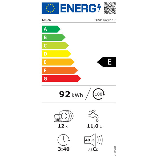 Produktbild teilintegrierbarer Geschirrspüler - Amica EGSP 14797-1 E Geschirrspüler teilintegriert 60cm 12 Maßgedecke E