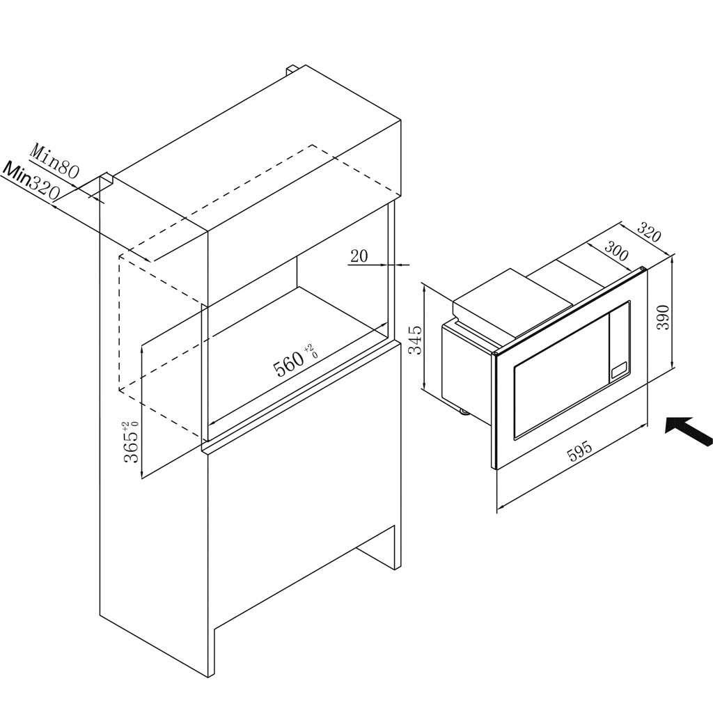 Produktbild Einbau-Mikrowelle - Amica EB-Mikrowelle m. Grill 20L EMW 13185 E Edelstahl