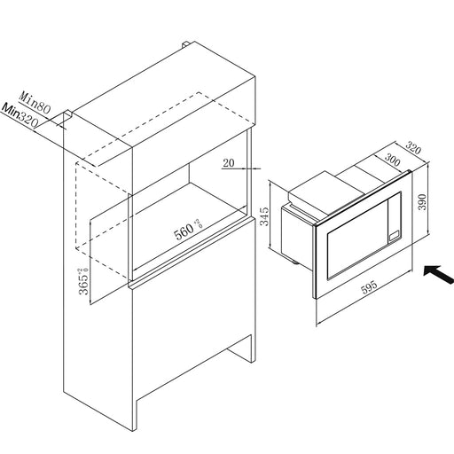 Produktbild Einbau-Mikrowelle - Amica EB-Mikrowelle m. Grill 20L EMW 13185 E Edelstahl