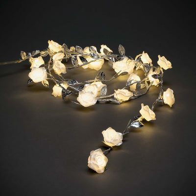 LED Lichterkette mit 25 silbernen Metalldekoblättern in warmweiß