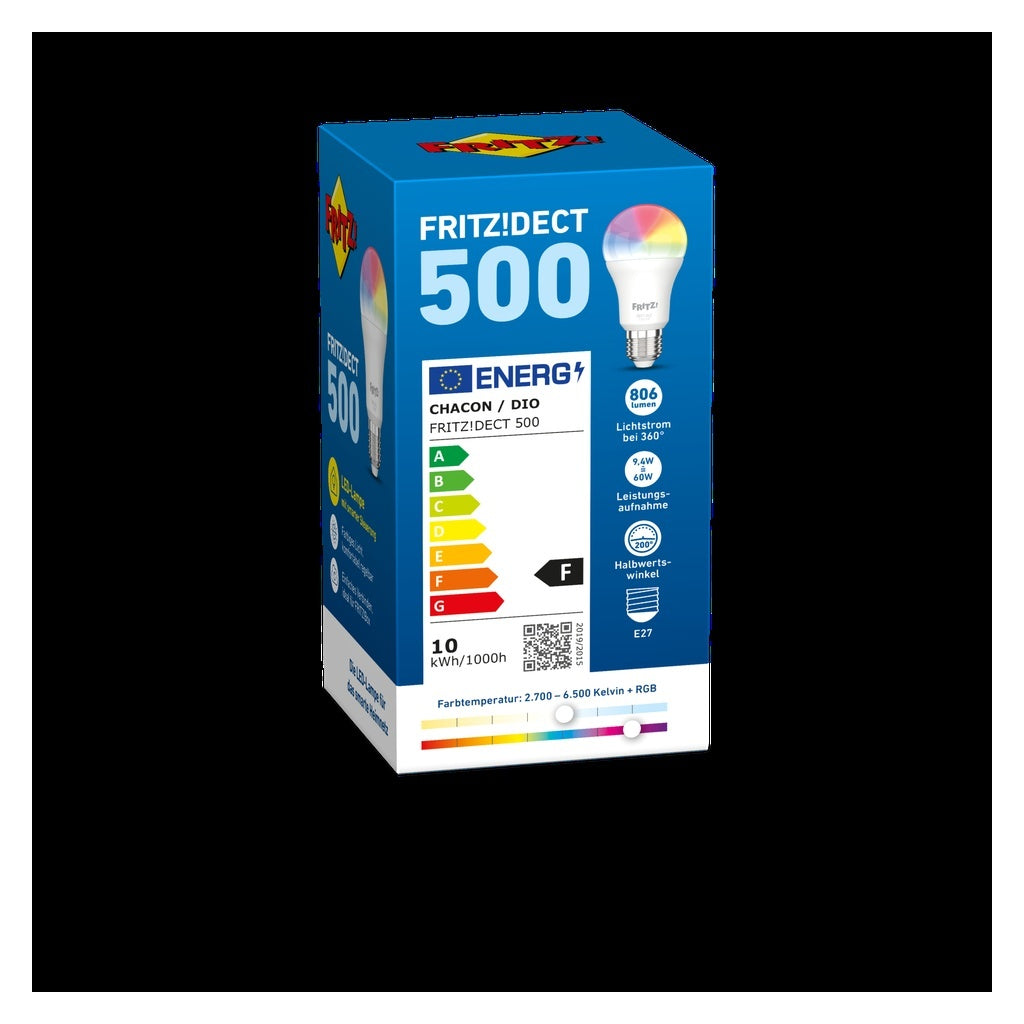 Produktbild Smarte LED-Leuchte - AVM FRITZ!DECT 500 Intelligente Glühbirne Silber, Transparent, Weiß