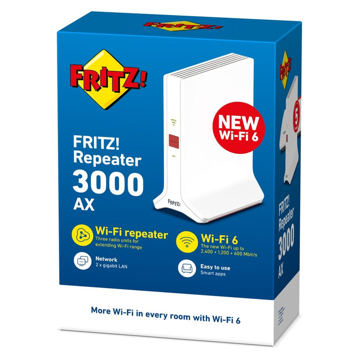 FRITZ!Repeater 3000 AX WLAN-Router Gigabit Ethernet Tri-Band (2,4 GHz / 5 GHz / 5 GHz) Weiß