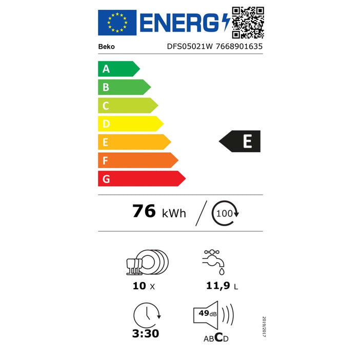 Beko Geschirrspüler 10,11,9l,49 dB DFS05021W