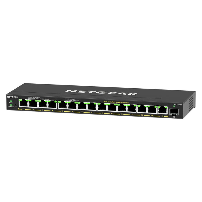 NETGEAR 16-Port High-Power PoE+ Gigabit Ethernet Plus Switch (231W) with 1 SFP port (GS316EPP)