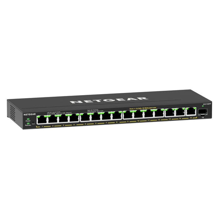 NETGEAR 16-Port High-Power PoE+ Gigabit Ethernet Plus Switch (231W) with 1 SFP port (GS316EPP)