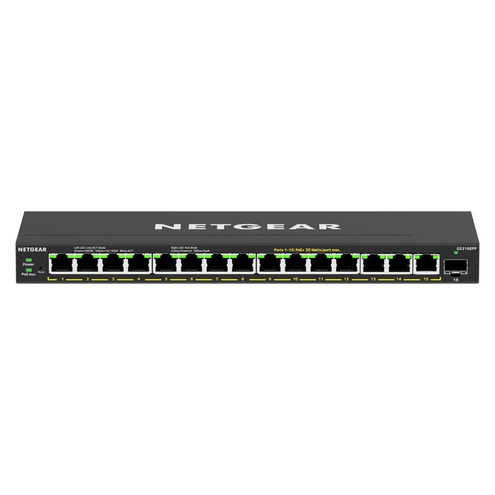 NETGEAR 16-Port High-Power PoE+ Gigabit Ethernet Plus Switch (231W) with 1 SFP port (GS316EPP)
