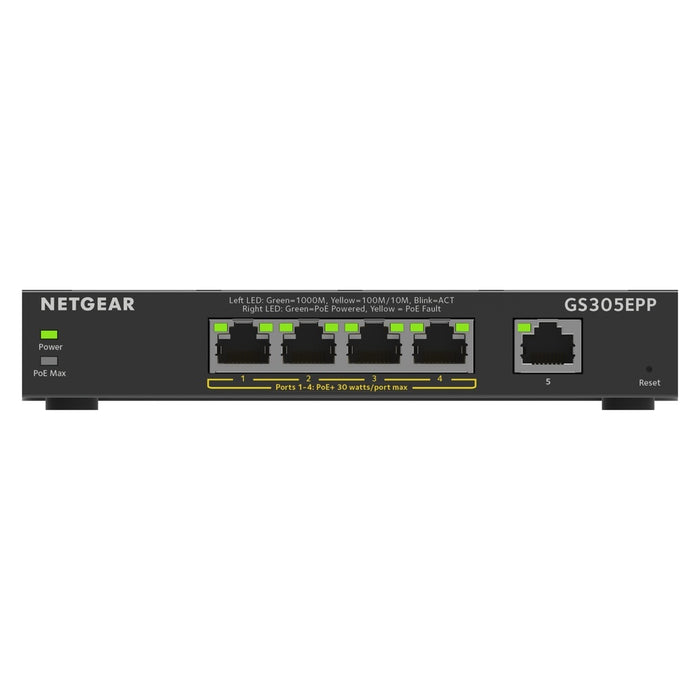 NETGEAR 5-Port Gigabit Ethernet High-Power PoE+ Plus Switch (GS305EPP) Managed L2/L3 Gigabit