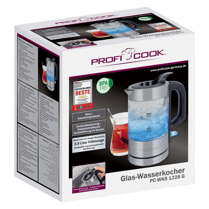 PROFI COOK Glas-Wasserkocher 0,5L PC-WKS 1228 G inox