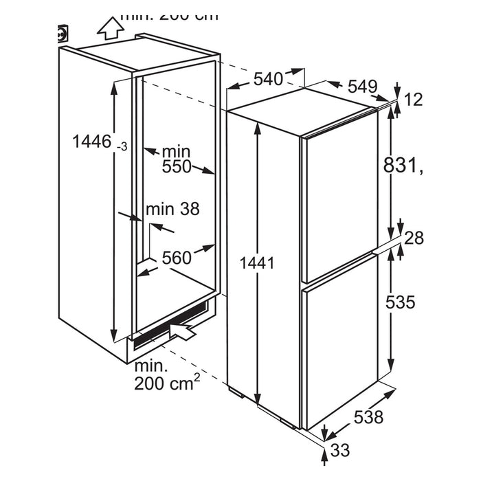 AEG OSC5S141ES Einbau-Kühl/Gefrierkombination Integriert mit Schlepptür 217 l E in weiß