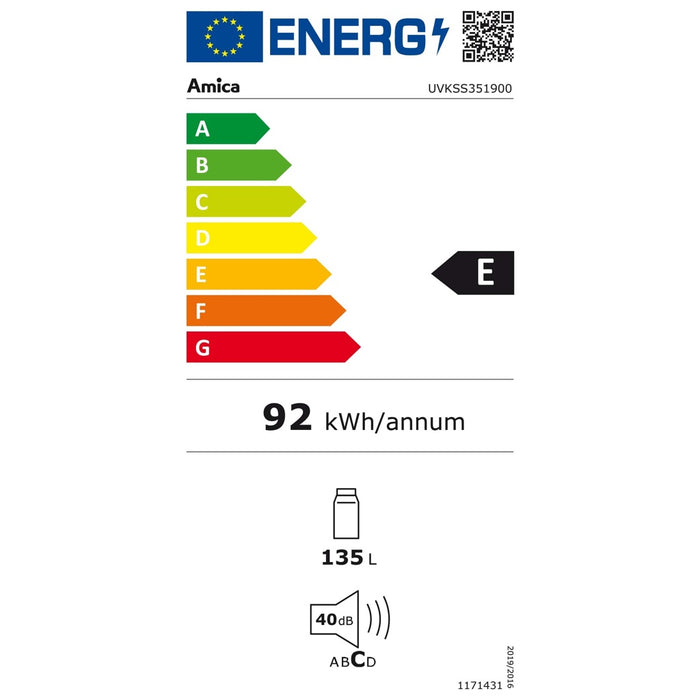 Amica UVKSS 351 900 Unterbau-Kühlschrank in weiß Vollraum 135 l E