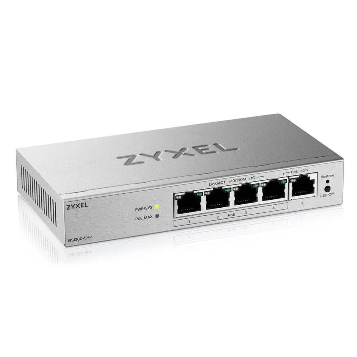 Produktbild Gigabit-Switch - Zyxel GS1200-5HPV3 Managed L2 Gigabit Ethernet (10/100/1000) Power over Ethernet (PoE) Desktop