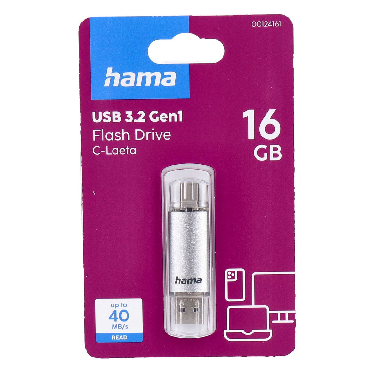 Produktbild USB-Stick - Hama C-Laeta USB-Stick 16 GB USB Type-A / USB Type-C 3.1 Gen 1 Silber