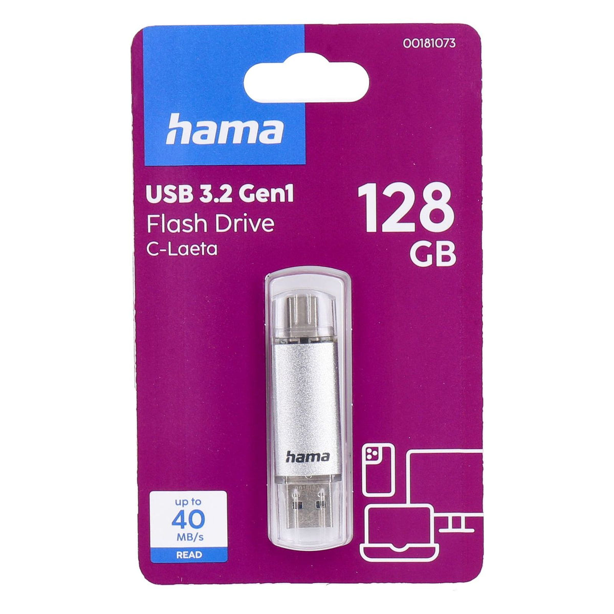 Produktbild USB-Stick - Hama C-Laeta USB-Stick 128 GB USB Type-A / USB Type-C 3.2 Gen 1 (3.1 Gen 1) Silber
