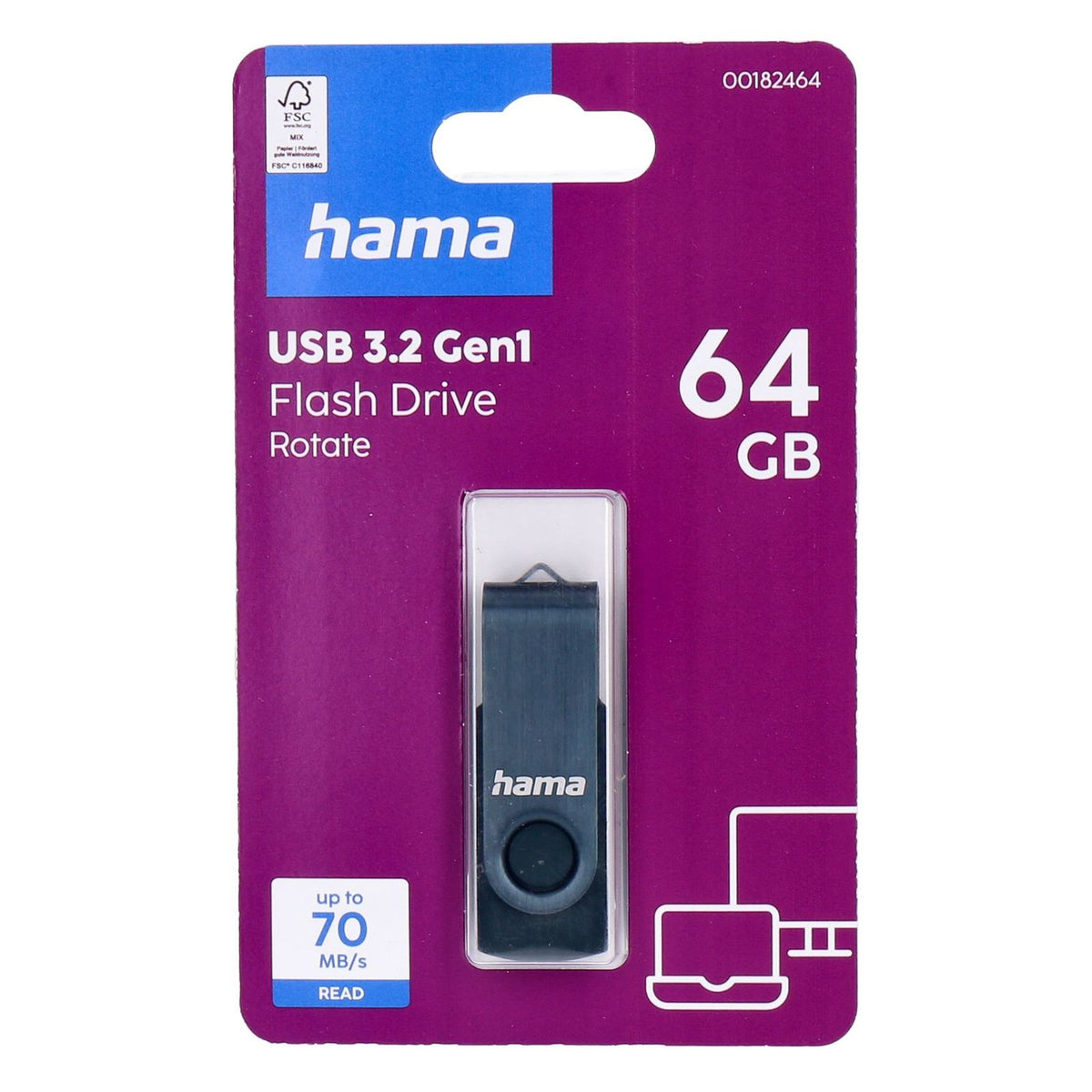 Produktbild USB-Stick - Hama Rotate USB-Stick 64 GB USB Typ-A Blau USB 3.2 Gen.1