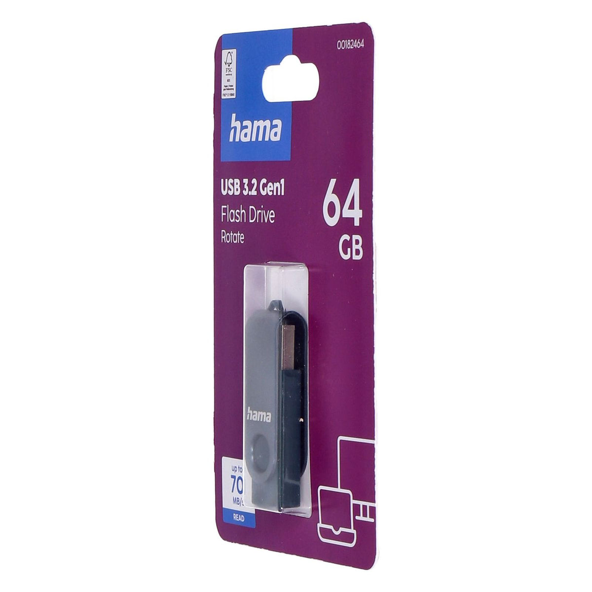 Produktbild USB-Stick - Hama Rotate USB-Stick 64 GB USB Typ-A Blau USB 3.2 Gen.1