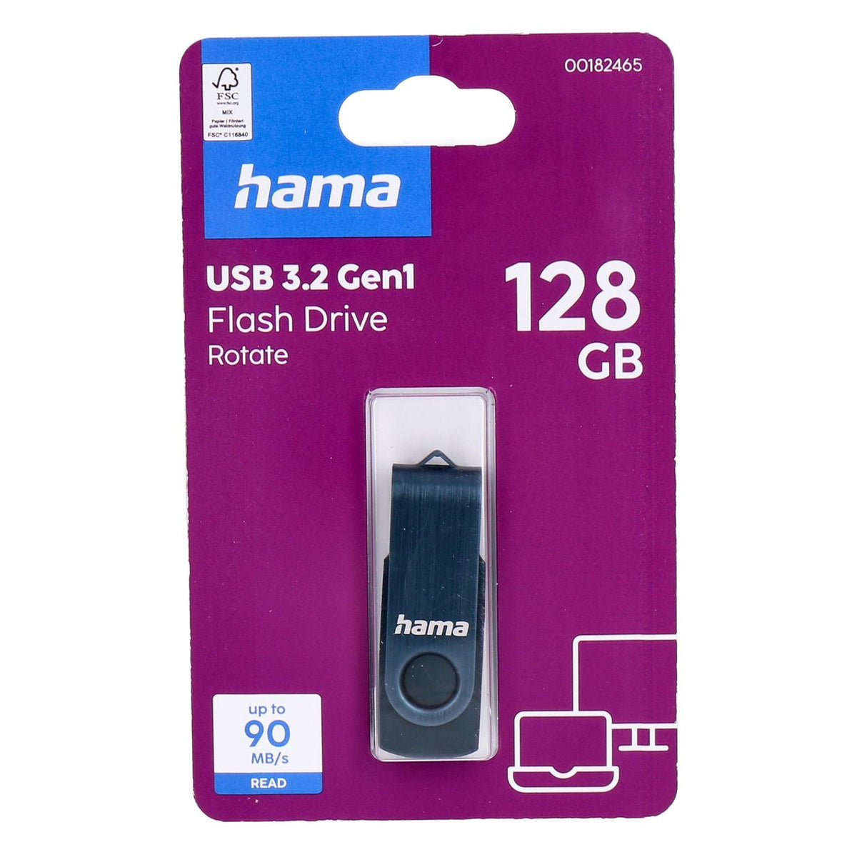 Produktbild USB-Stick - Hama Rotate USB-Stick 128 GB USB Typ-A Blau USB 3.2 Gen.1