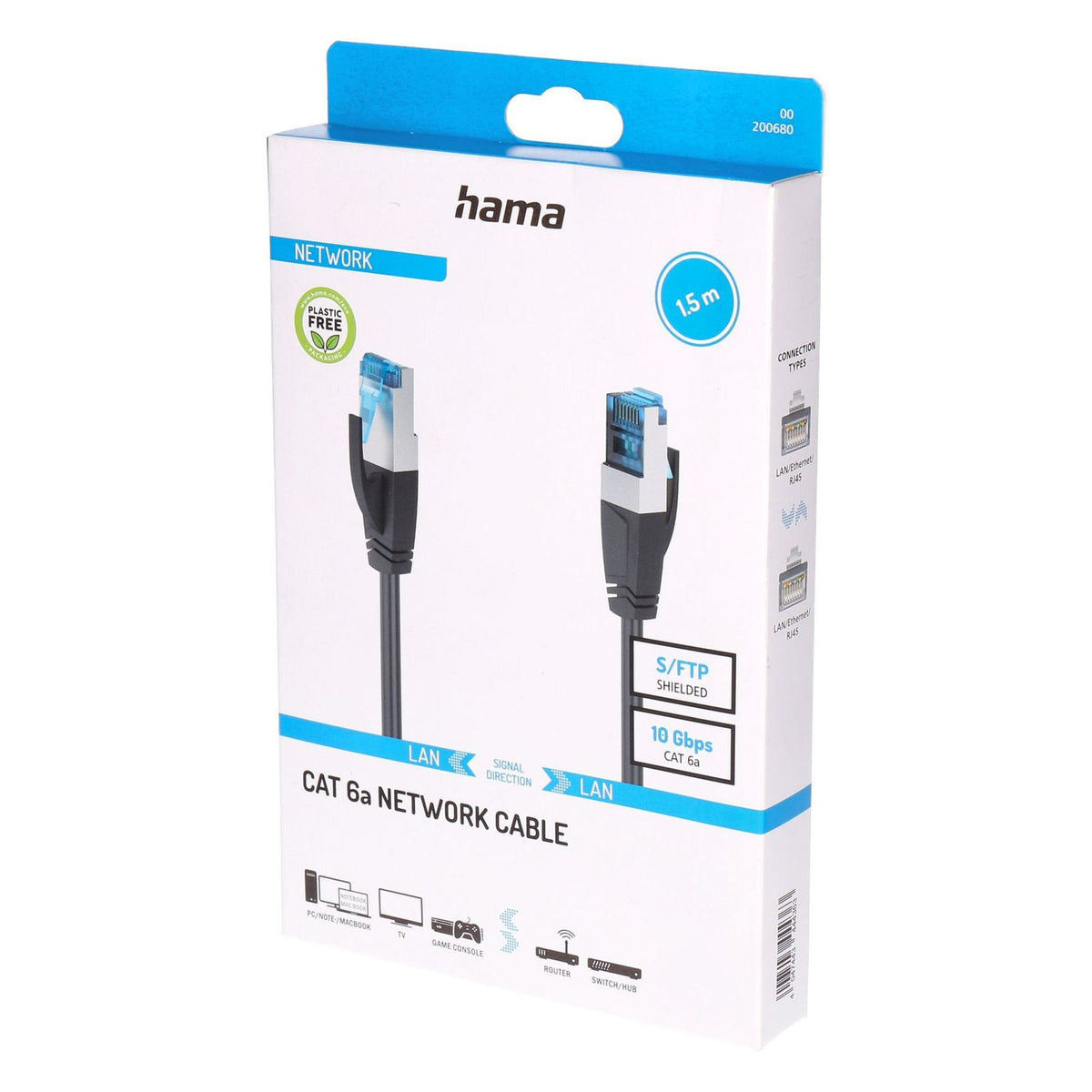 Produktbild Netzwerkkabel - Hama 00200680 Netzwerkkabel Schwarz 1,5 m Cat6a S/FTP (S-STP)