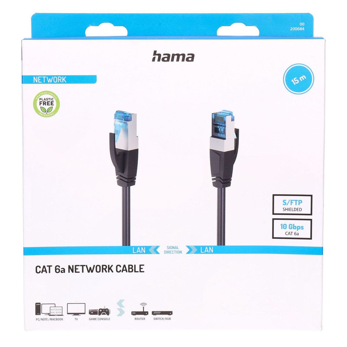 Produktbild Netzwerkkabel - Hama 00200684 Netzwerkkabel Schwarz 15 m Cat6a S/FTP (S-STP)