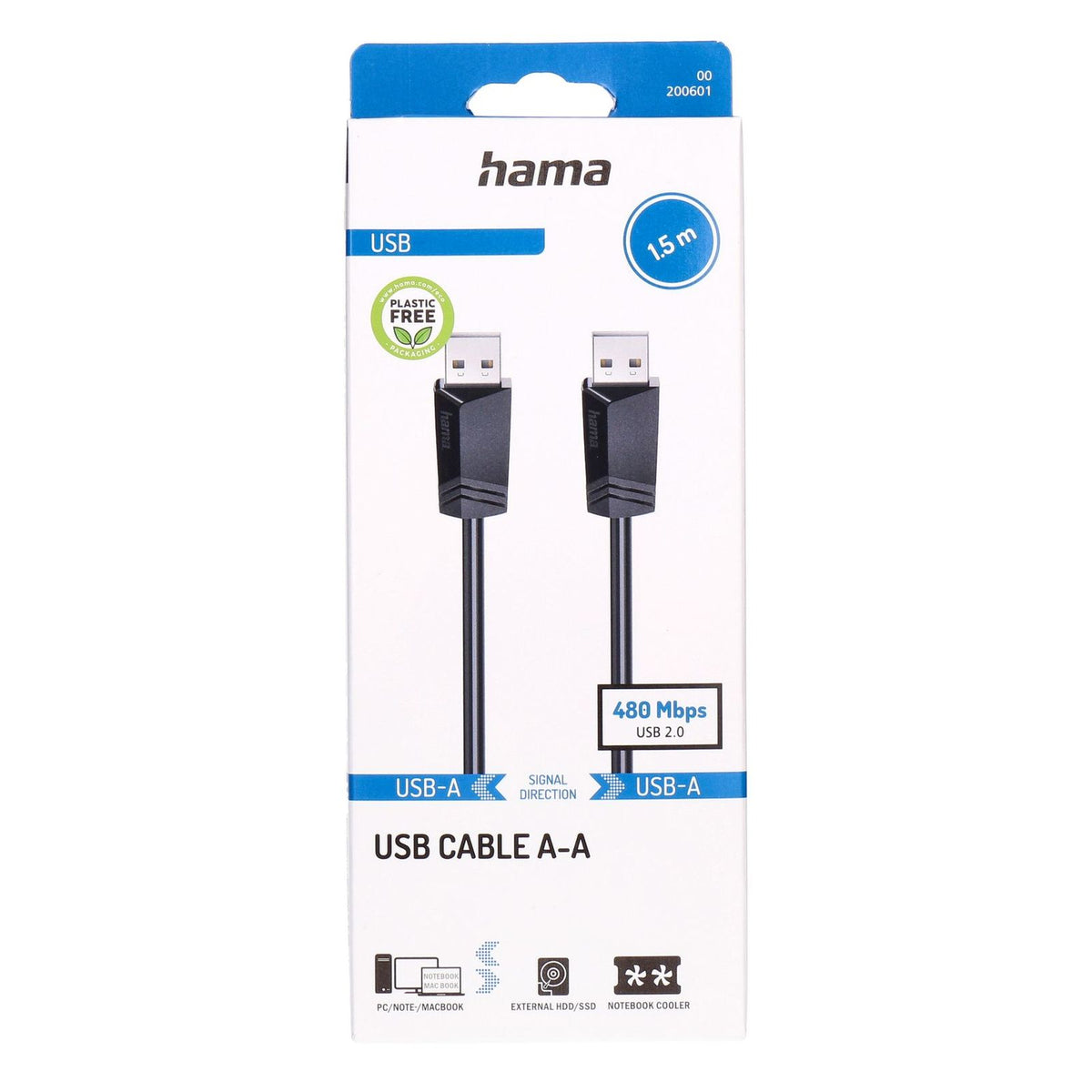 Produktbild USB-Kabel - Hama 00200601 USB Kabel USB 2.0 1,5 m USB A 0,48 Gbit/s Schwarz