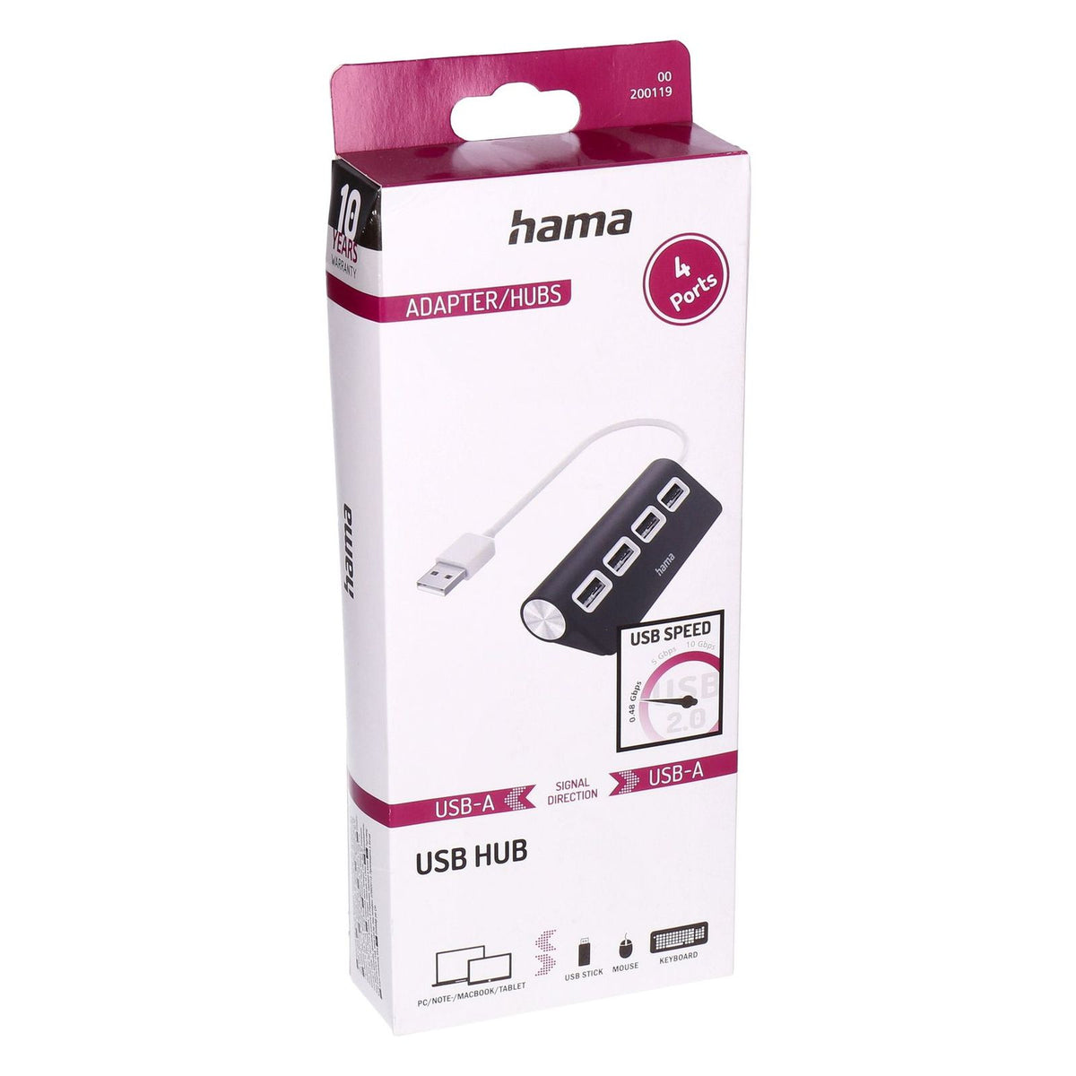 Produktbild USB-Adapter - Hama 00200119 Schnittstellen-Hub USB 2.0 480 Mbit/s Schwarz