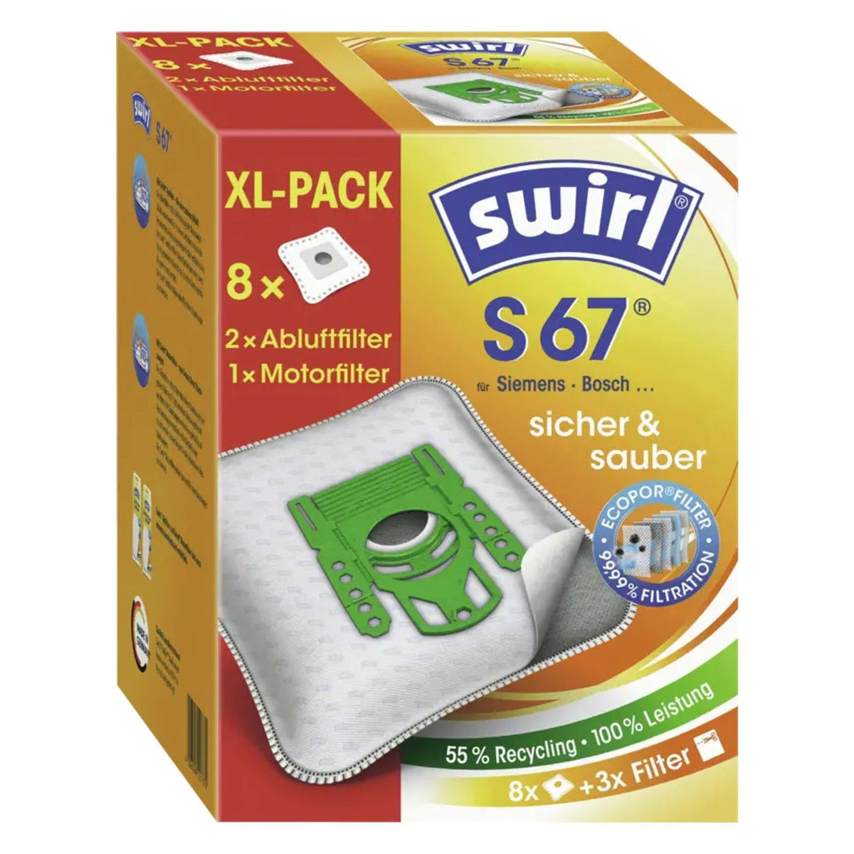 Produktbild Staubsaugerbeutel - Swirl S 67 XL Vorteilspack EcoPor Staubbeutel Zylinder-Vakuum