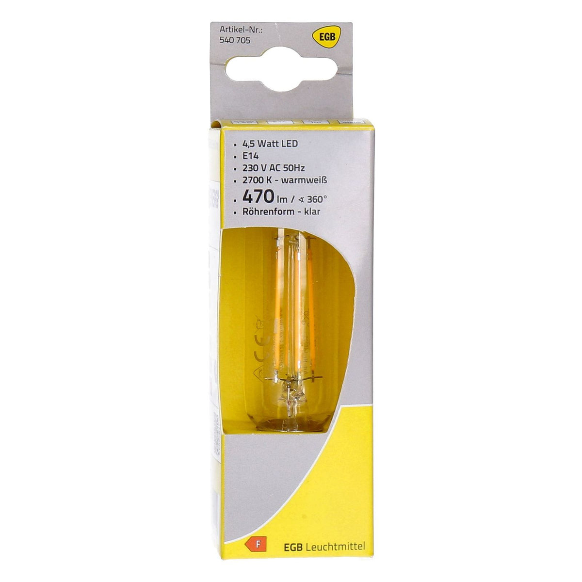 Produktbild LED-Leuchtmittel - EGB Röhrenlampe 4,5W E14 klar