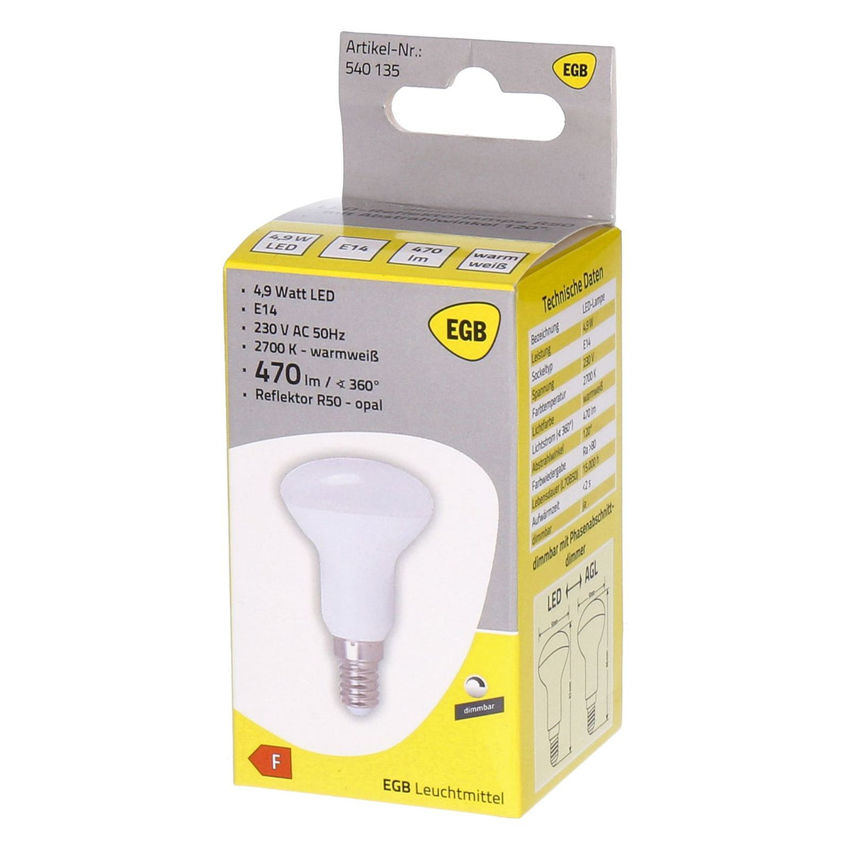 Produktbild LED-Leuchtmittel - EGB LED-Reflektorlampe E14 R50-DIM matt 2700K 440lm