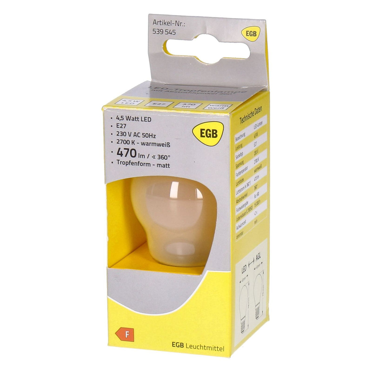 Produktbild LED-Leuchtmittel - EGB Tropfen 4,5W matt E27