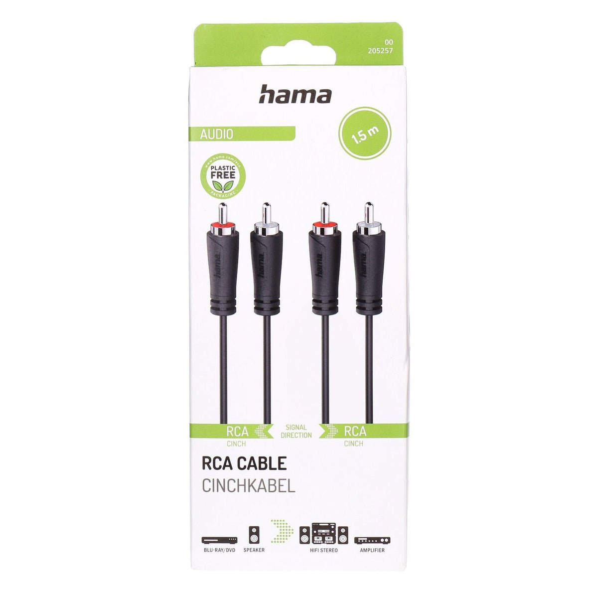 Produktbild Audio-Kabel - Hama 00205257 Audio-Kabel 1,5 m 2 x RCA Schwarz