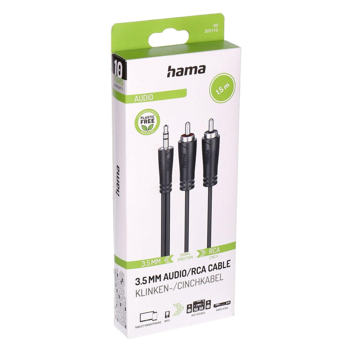 Produktbild Audio-Kabel - Hama 00205110 Audio-Kabel 1,5 m 3.5mm 2 x RCA Schwarz