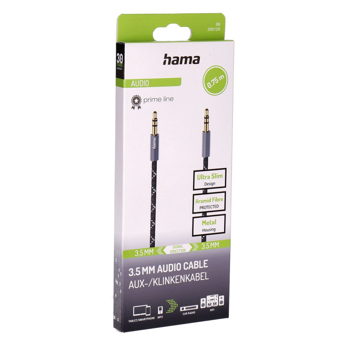 Produktbild Audio-Kabel - Hama 00205129 Audio-Kabel 0,75 m 3.5mm Schwarz, Grau
