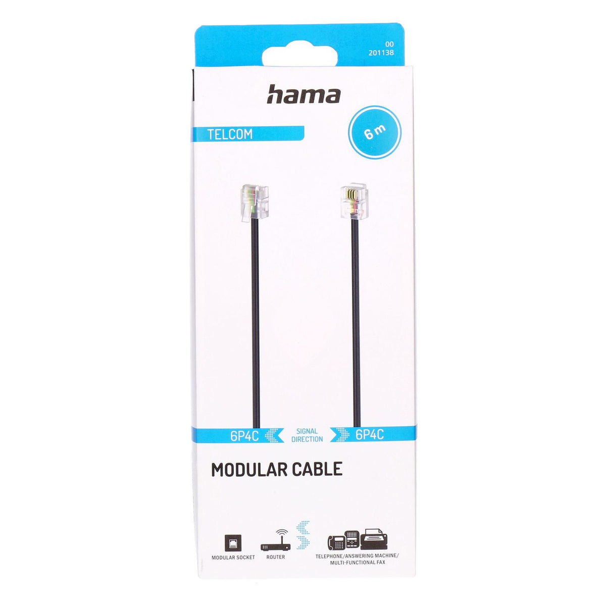 Produktbild Elektro-Kabel - Hama 00201138 Telefonkabel 6 m Schwarz