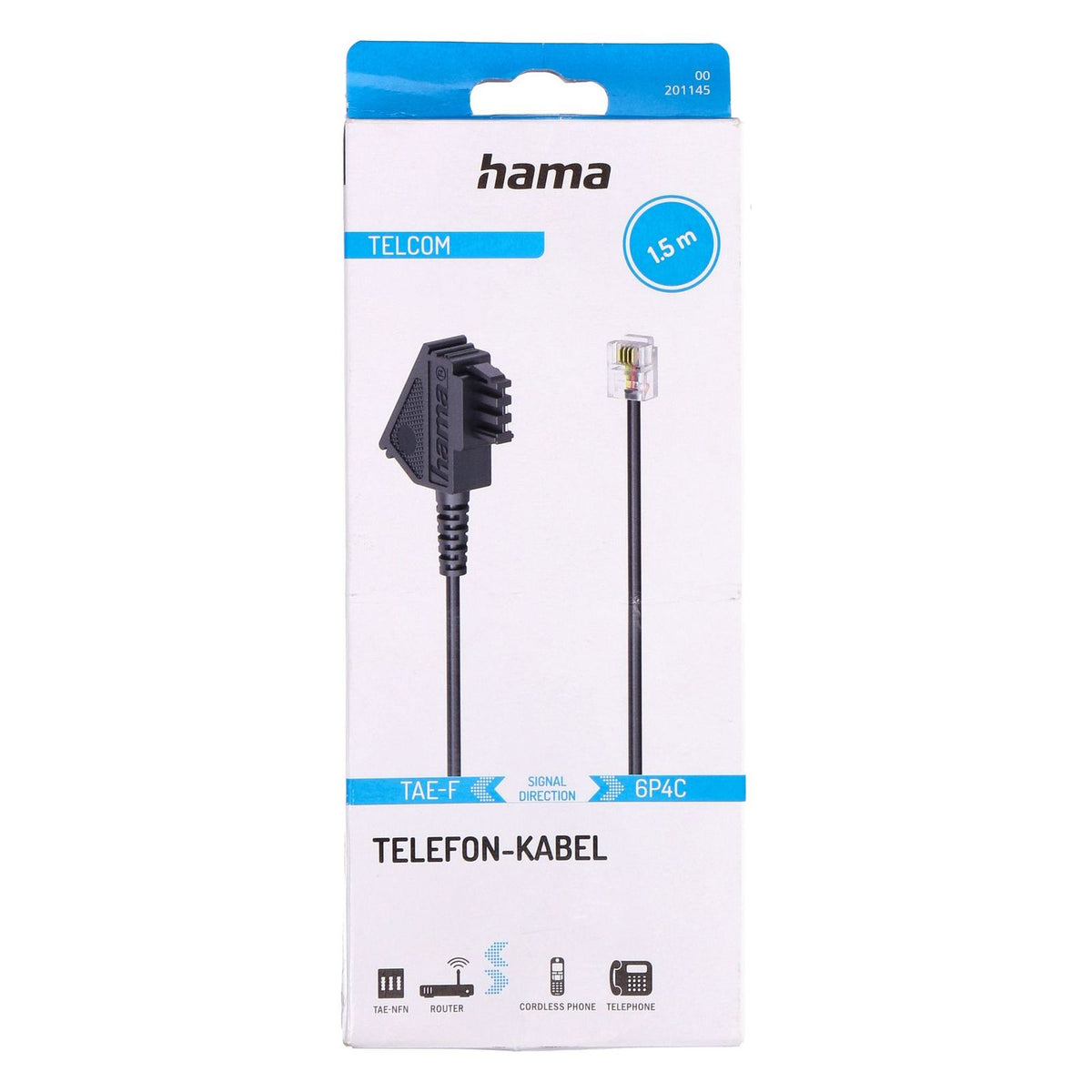 Produktbild Verlängerungskabel - Hama 00201145 Telefonkabel 1,5 m Schwarz
